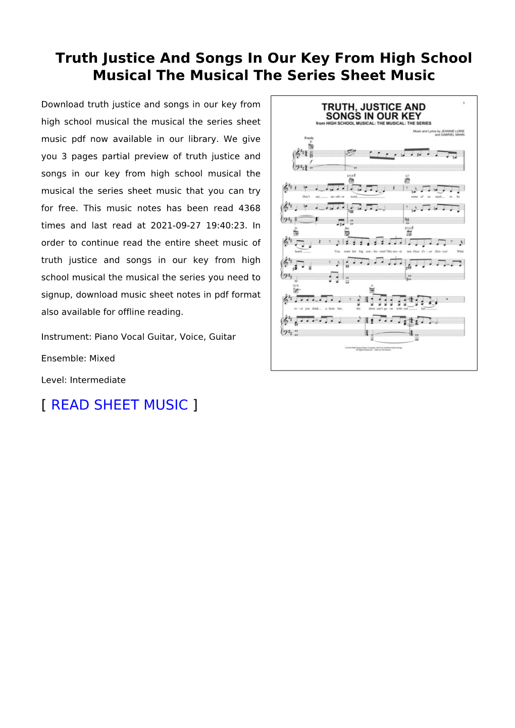 Truth Justice and Songs in Our Key from High School Musical the Musical the Series Sheet Music