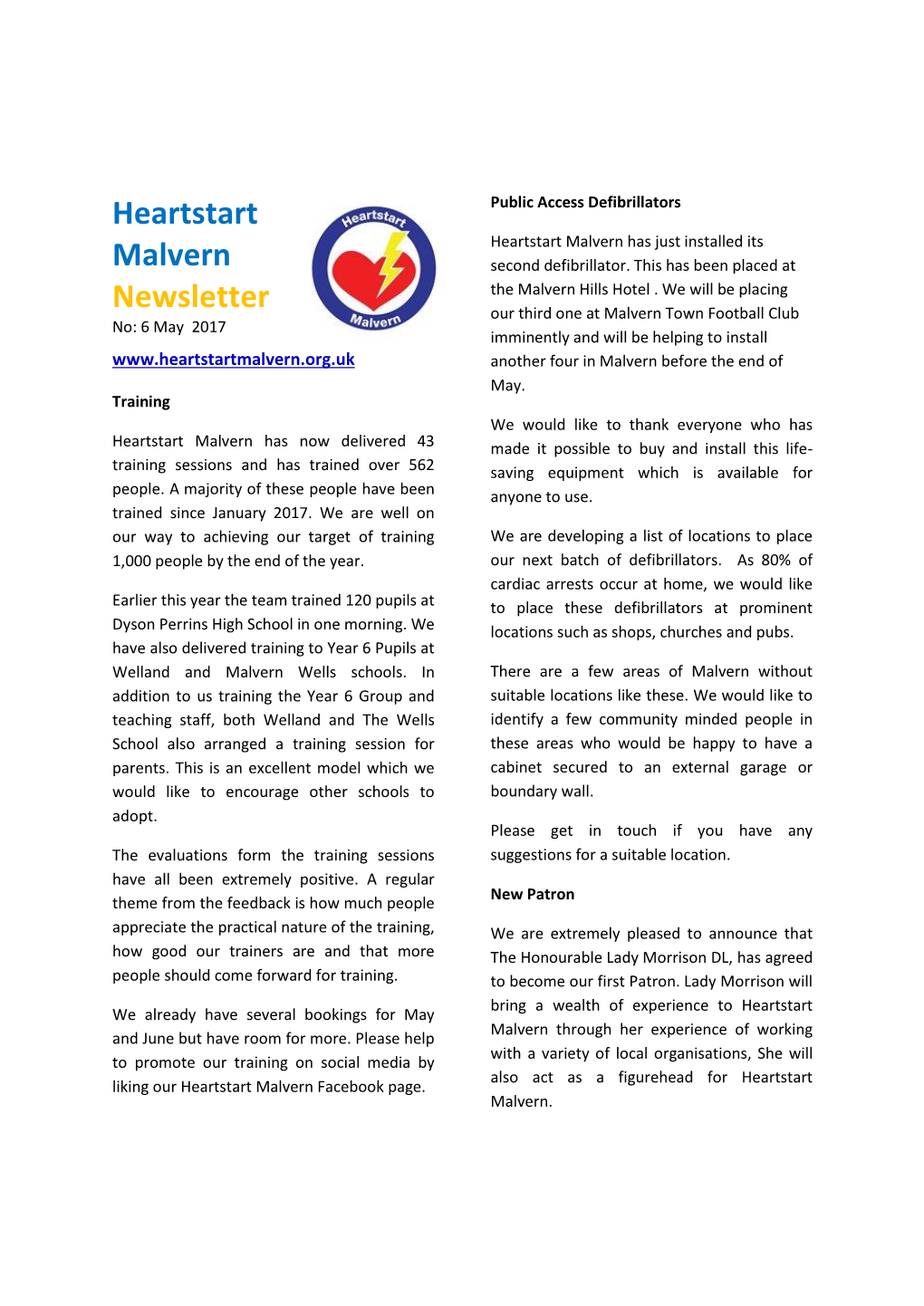 Heartstart Malvern Newsletter