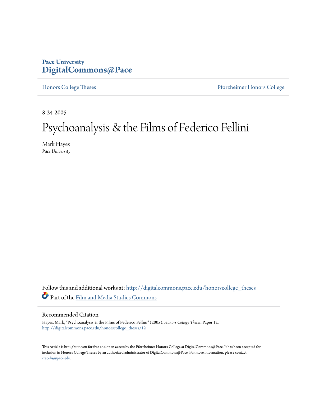 Psychoanalysis & the Films of Federico Fellini