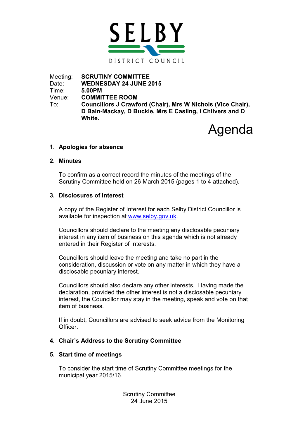 Scrutiny Committee Agenda