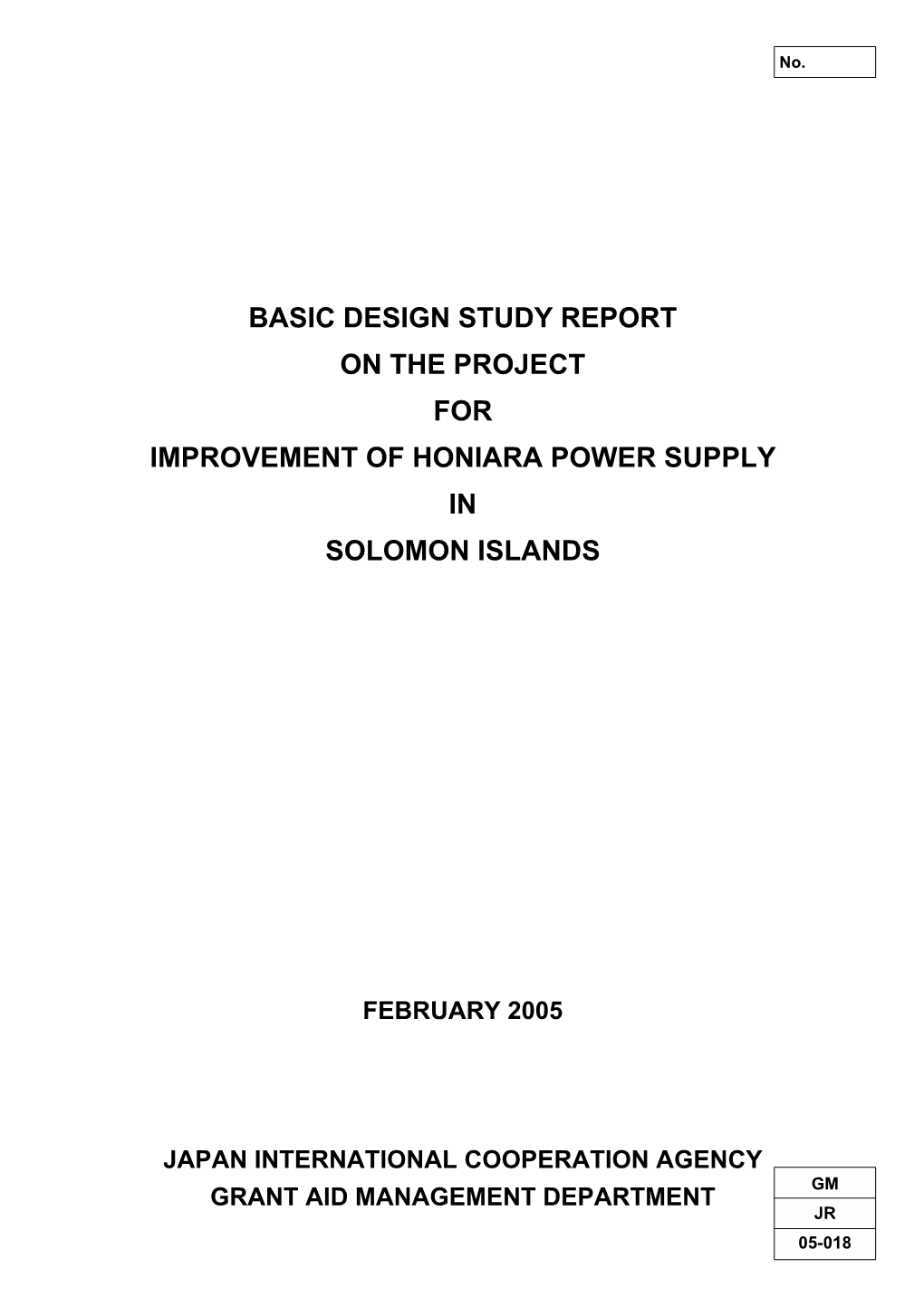 Basic Design Study Report on the Project for Improvement of Honiara Power Supply in Solomon Islands