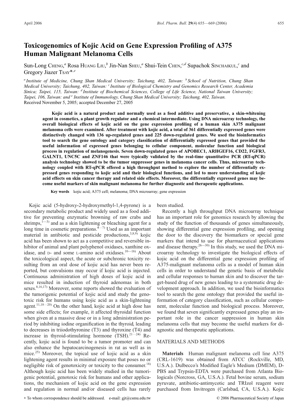 Toxicogenomics of Kojic Acid on Gene Expression Profiling of A375