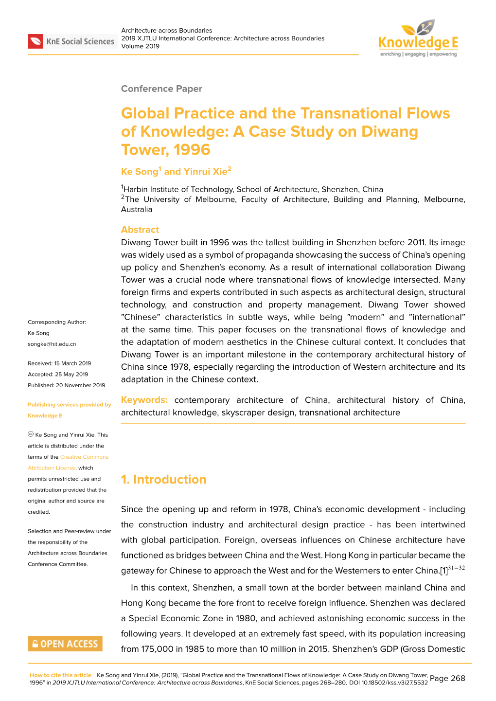 A Case Study on Diwang Tower, 1996 Ke Song1 and Yinrui Xie2