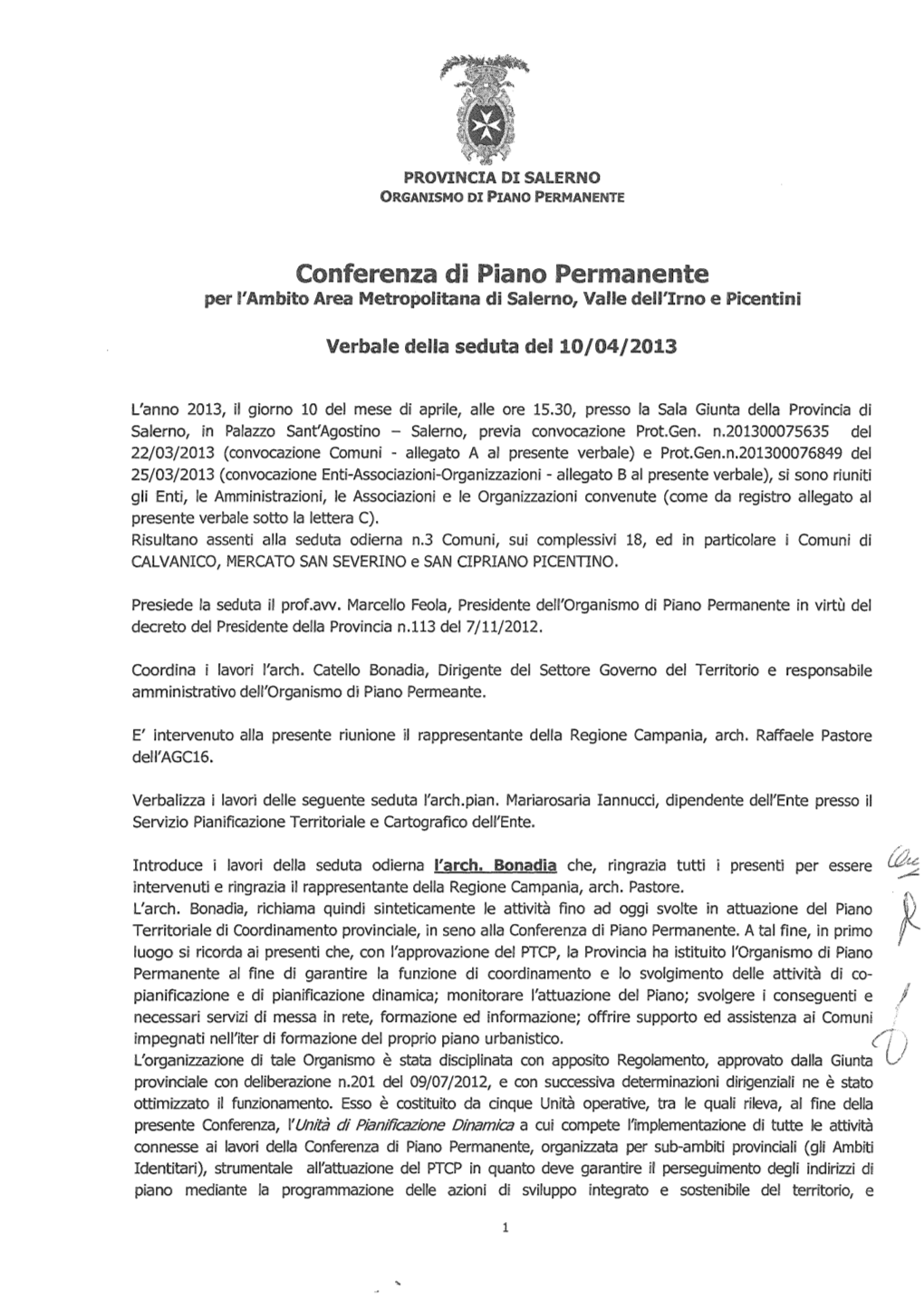 Conferenza Di Piano Permanente Per L'ambito Area Metropolitana Di Salerno, Valle Dewirno E Picentini