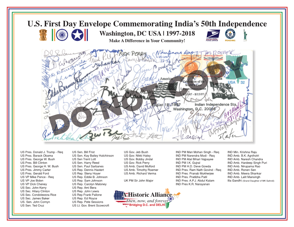 U.S. First Day Envelope Commemorating India's 50Th