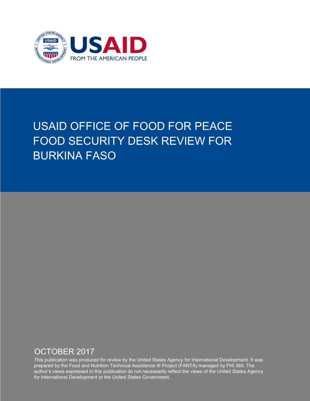 Food for Peace Food Security Desk Review for Burkina Faso