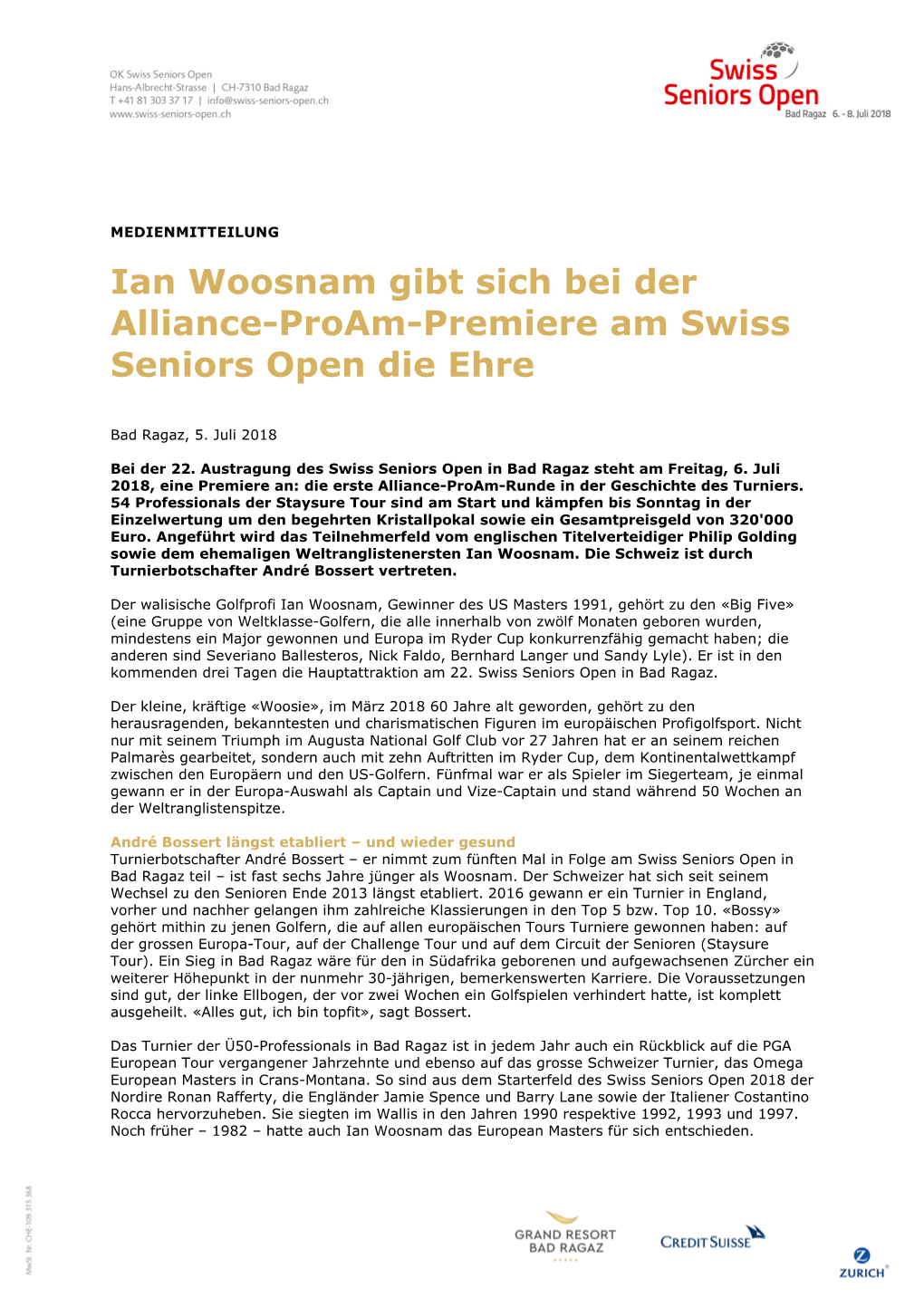 Ian Woosnam Gibt Sich Bei Der Alliance-Proam-Premiere Am Swiss Seniors Open Die Ehre