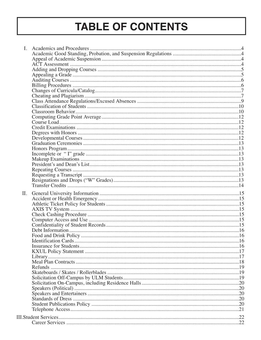 Institution Student Policies