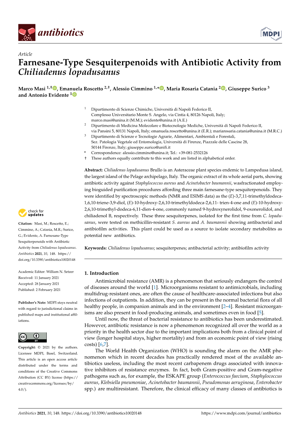 Farnesane-Type Sesquiterpenoids with Antibiotic Activity from Chiliadenus Lopadusanus