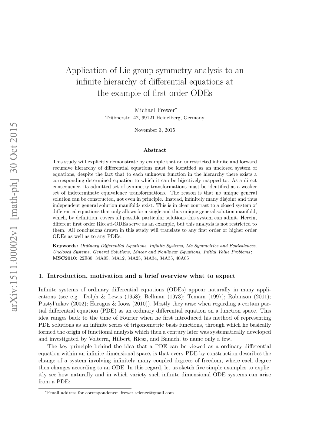 Application of Lie-Group Symmetry Analysis to an Infinite Hierarchy Of