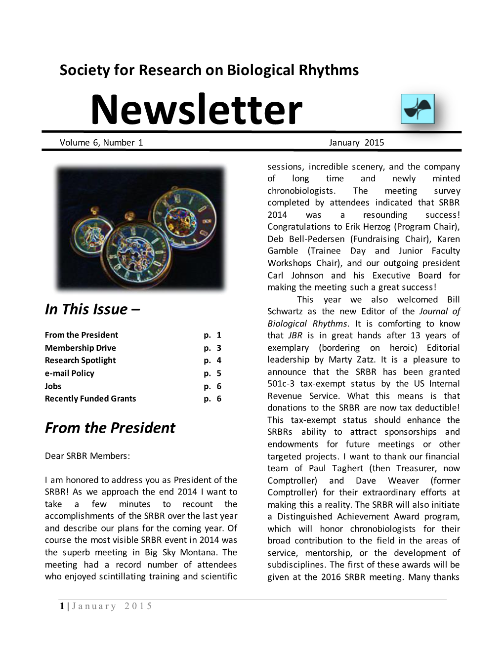 Newsletter Volume 6, Number 1 January 2015