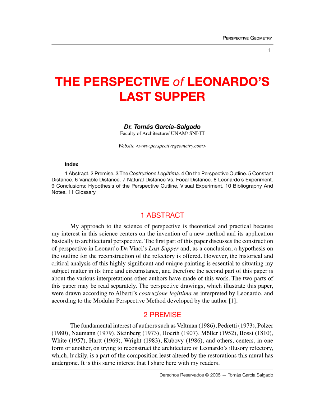 THE PERSPECTIVE of LEONARDO's LAST SUPPER