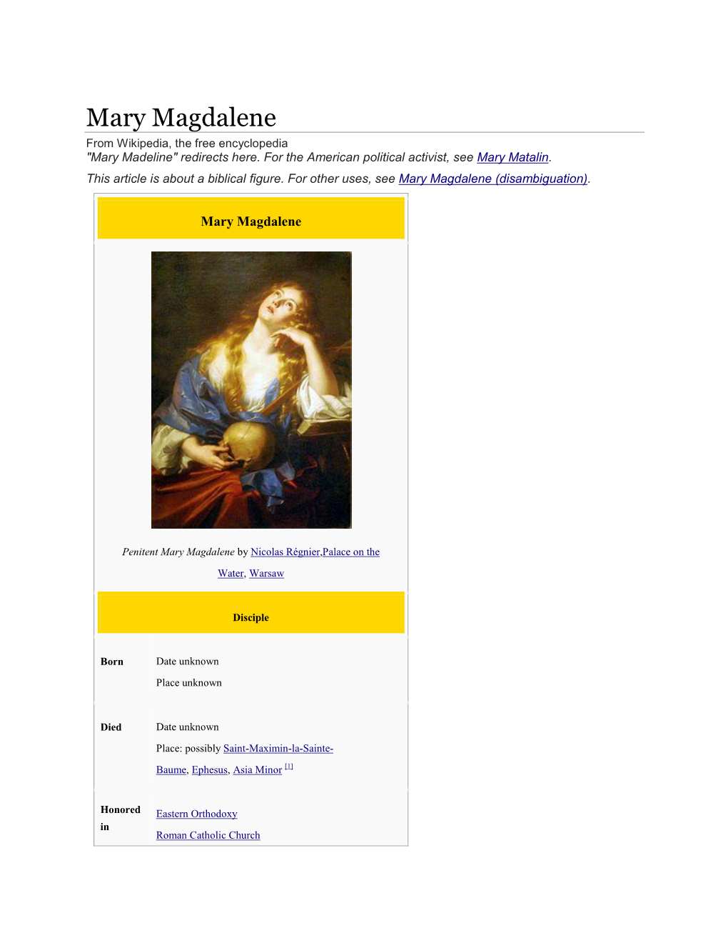 Mary Magdalene from Wikipedia, the Free Encyclopedia 