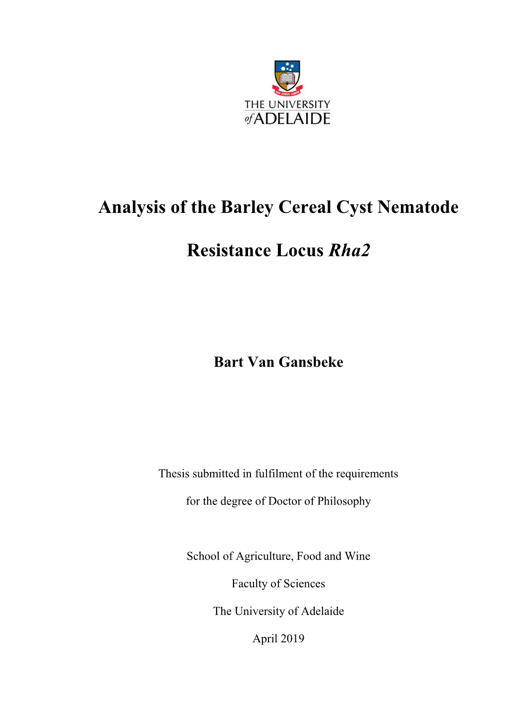 Analysis of the Barley Cereal Cyst Nematode Resistance Locus Rha2