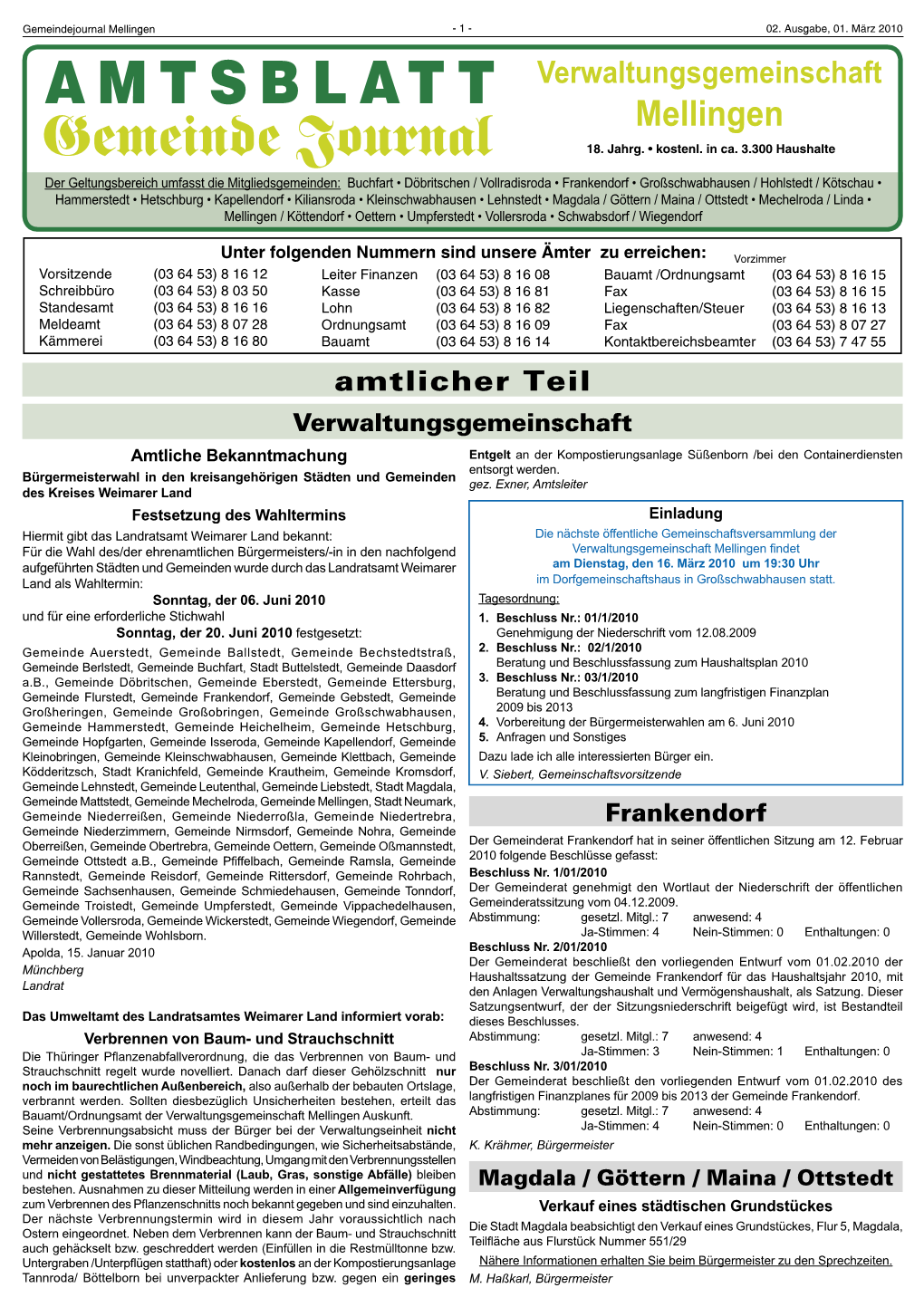 AMTSBLATT Verwaltungsgemeinschaft Mellingen Gemeinde Journal 18