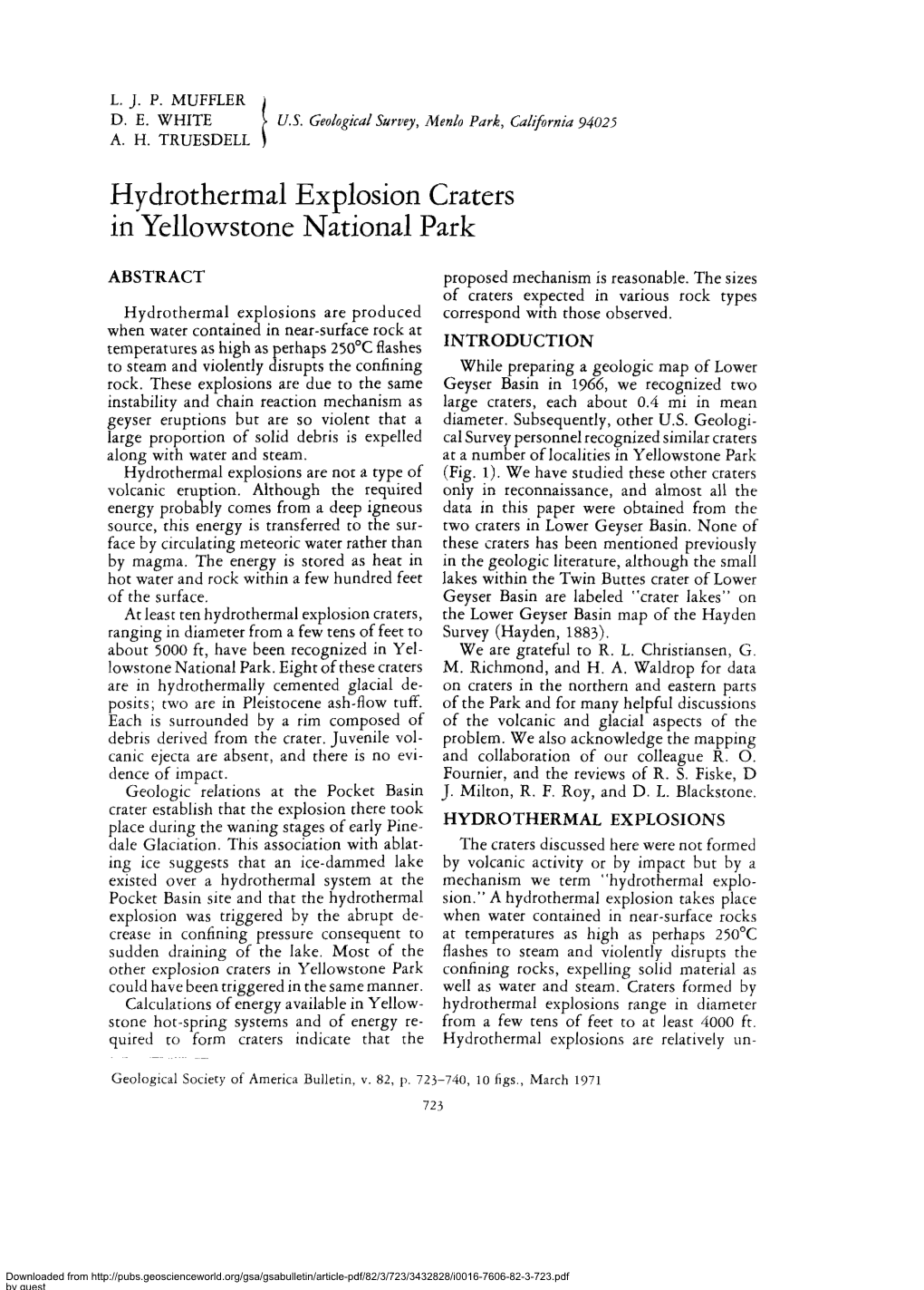 Hydrothermal Explosion Craters in Yellowstone National Park