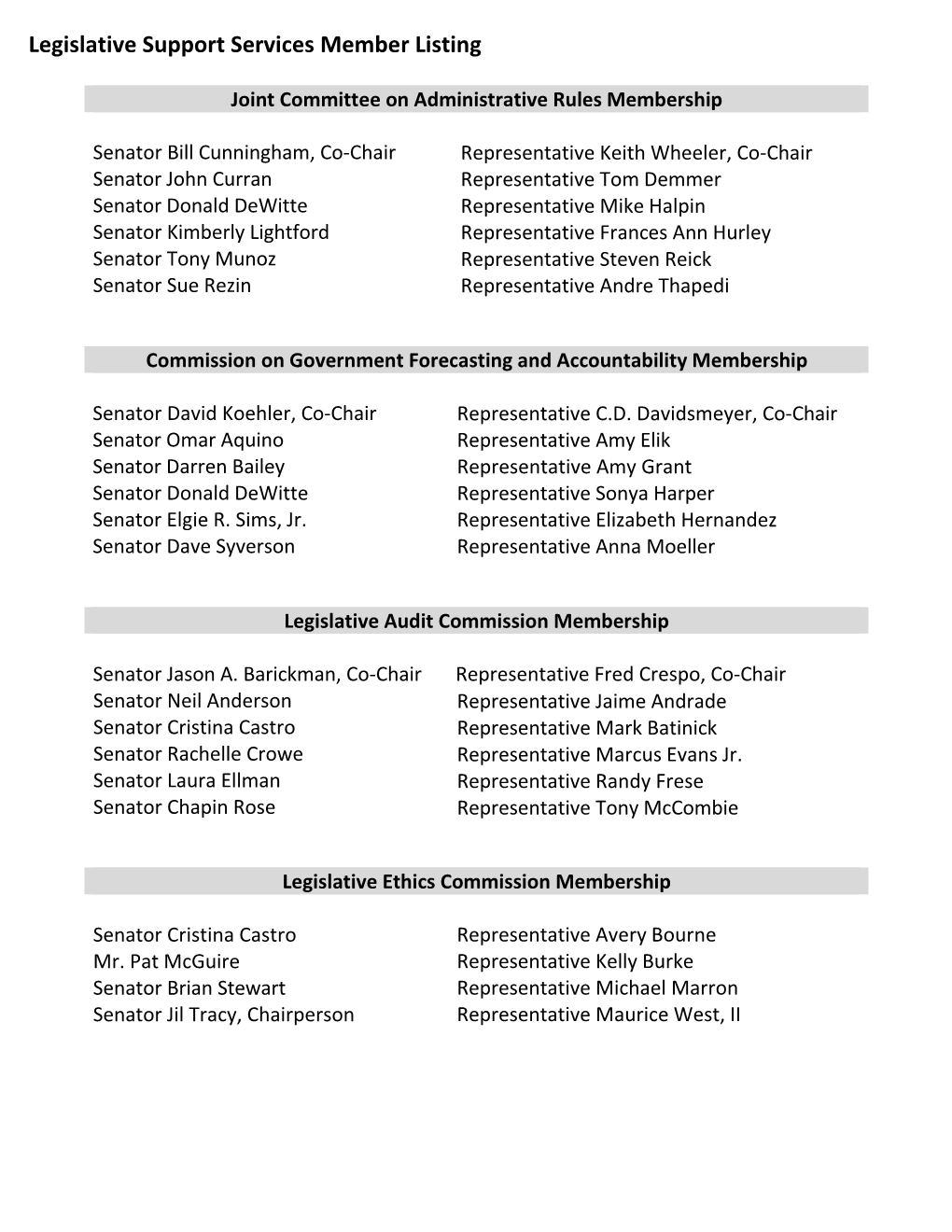 Legislative Support Services Member Listing
