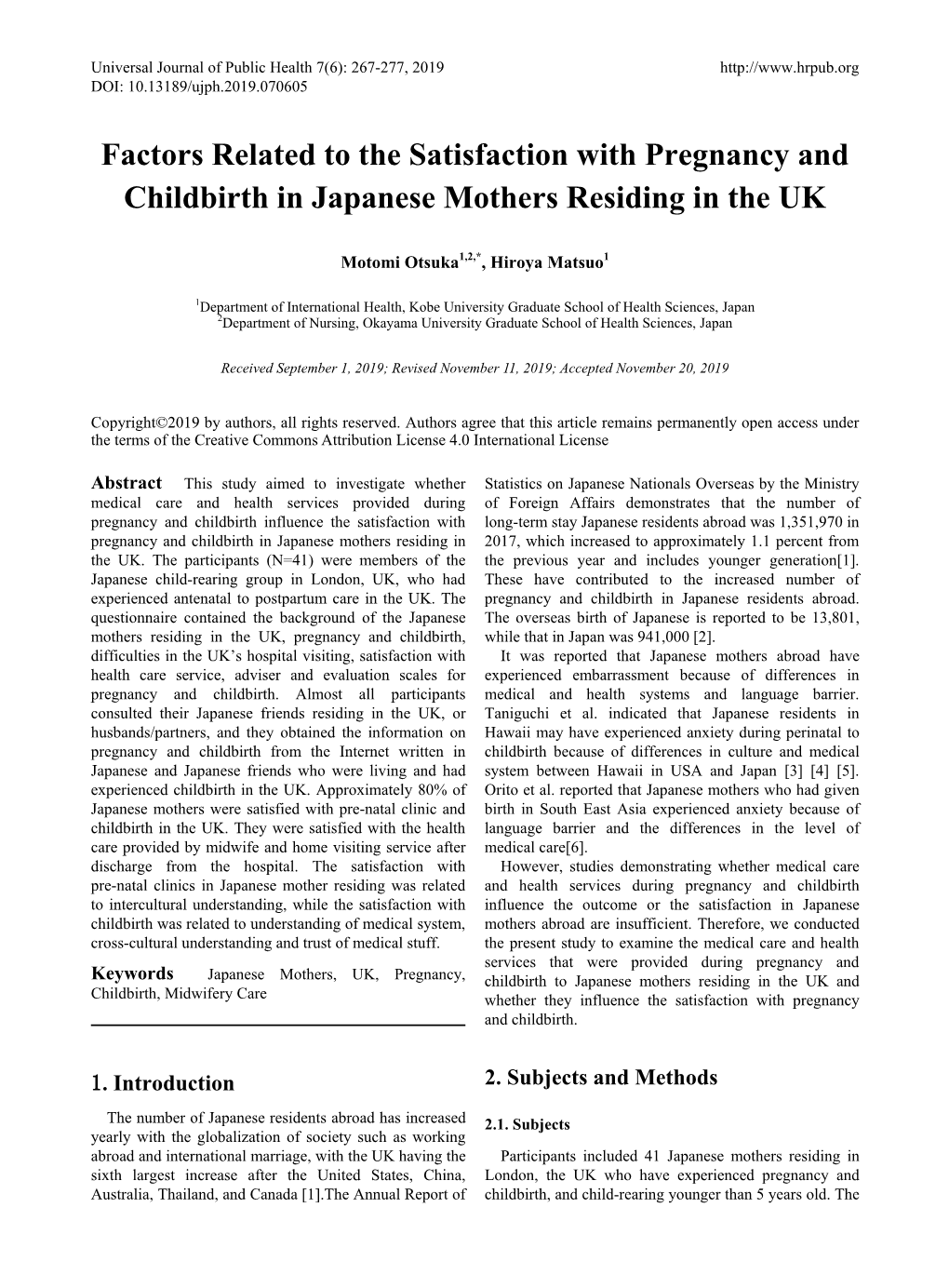 Factors Related to the Satisfaction with Pregnancy and Childbirth in Japanese Mothers Residing in the UK
