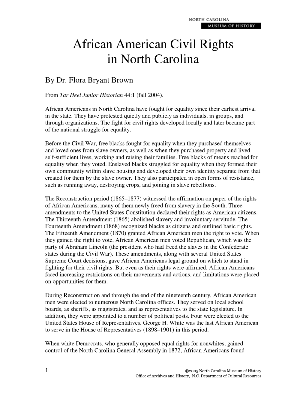 African American Civil Rights in North Carolina