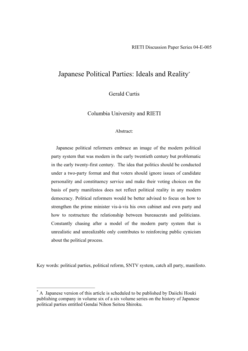 Japan: Japanese Political Parties: Ideals and Reality