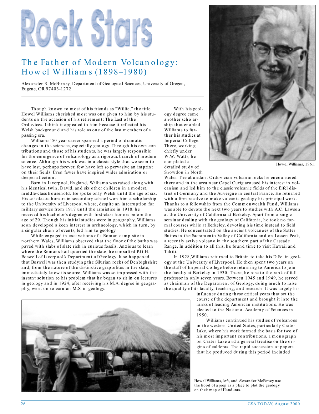 The Father of Modern Volcanology: Howel Williams (1898–1980)