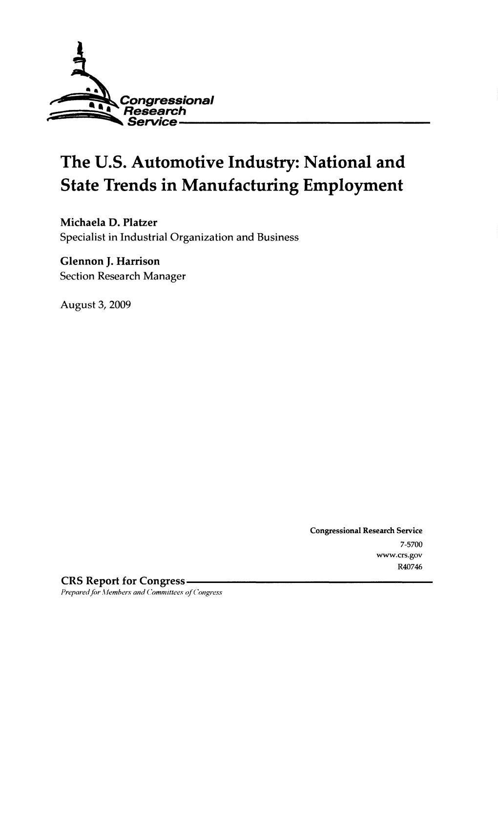The U.S. Automotive Industry: National and State Trends in Manufacturing Employment