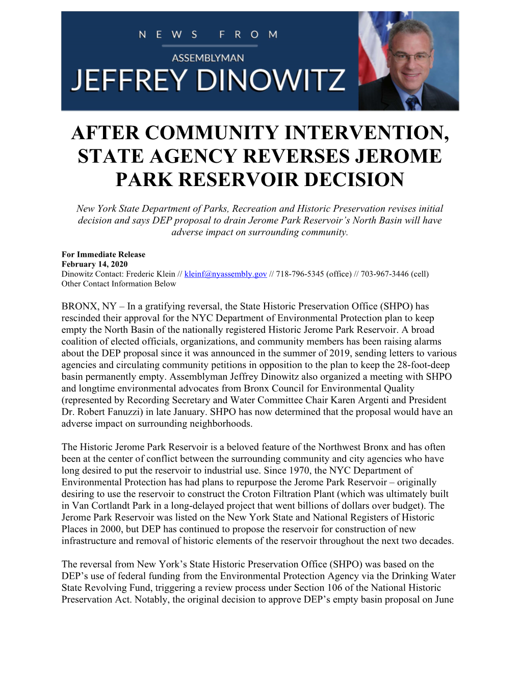 After Community Intervention, State Agency Reverses Jerome Park Reservoir Decision