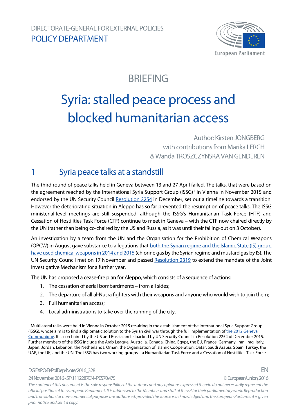 Syria: Stalled Peace Process and Blocked Humanitarian Access