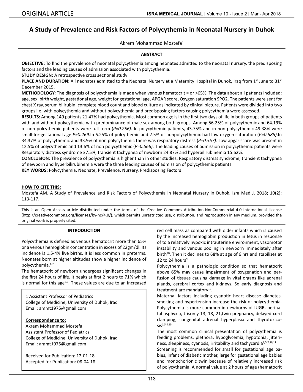 A Study of Prevalence and Risk Factors of Polycythemia in Neonatal Nursery in Duhok