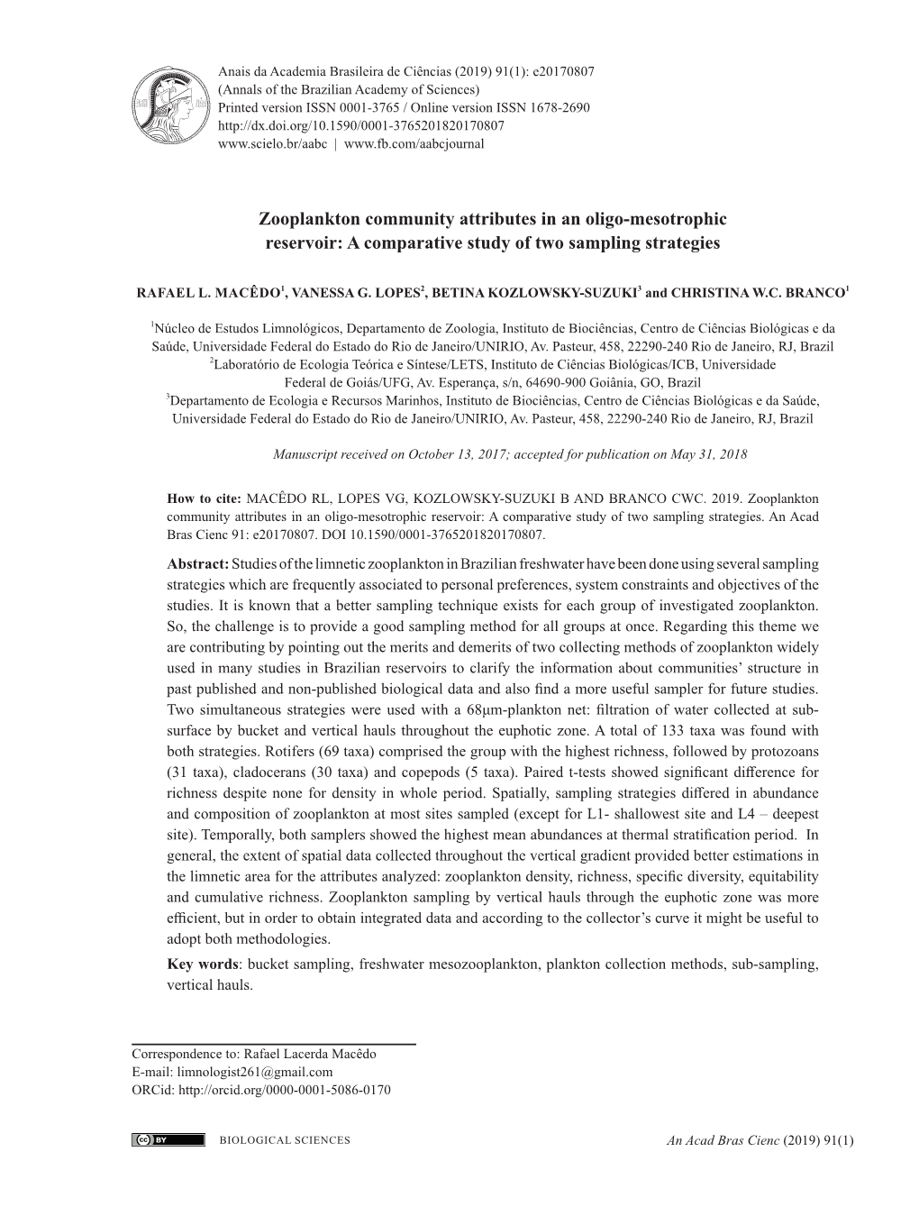 Zooplankton Community Attributes in an Oligo-Mesotrophic Reservoir: a Comparative Study of Two Sampling Strategies