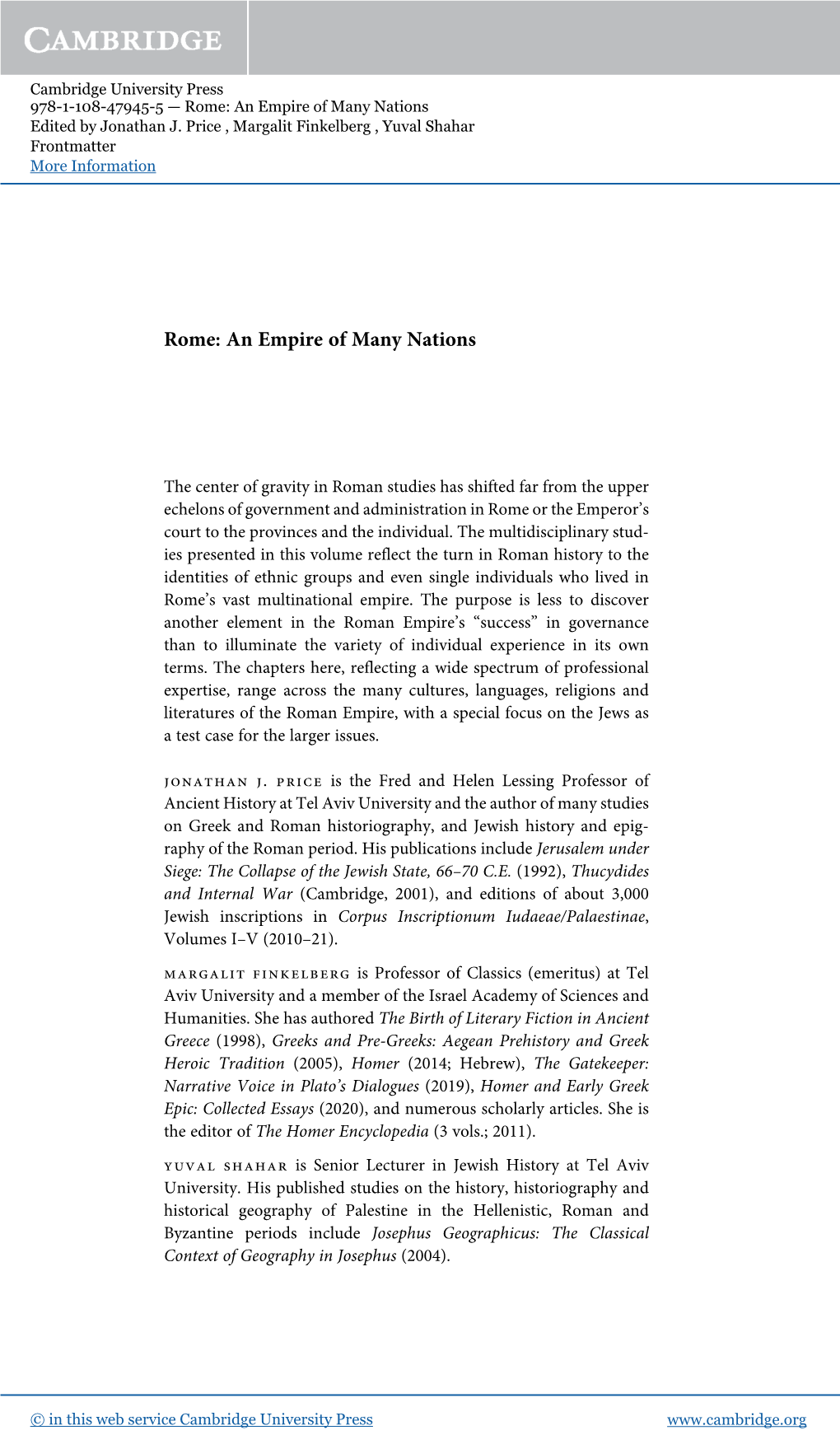 Rome: an Empire of Many Nations Edited by Jonathan J