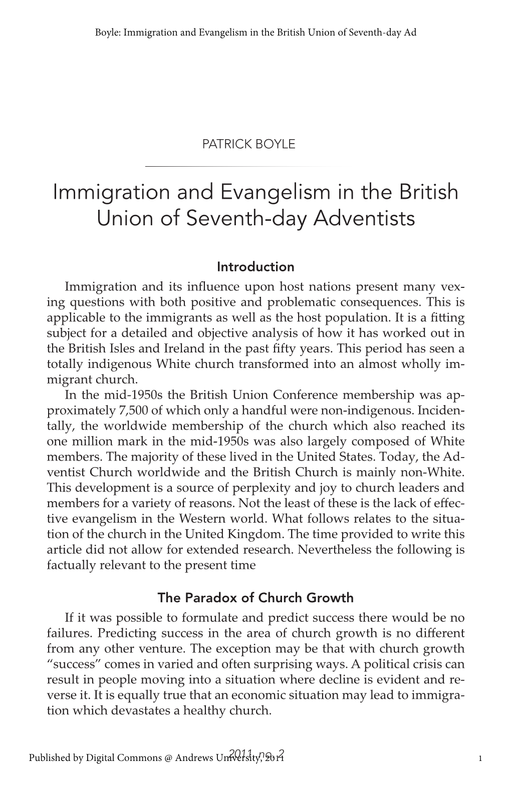 Immigration and Evangelism in the British Union of Seventh-Day Ad