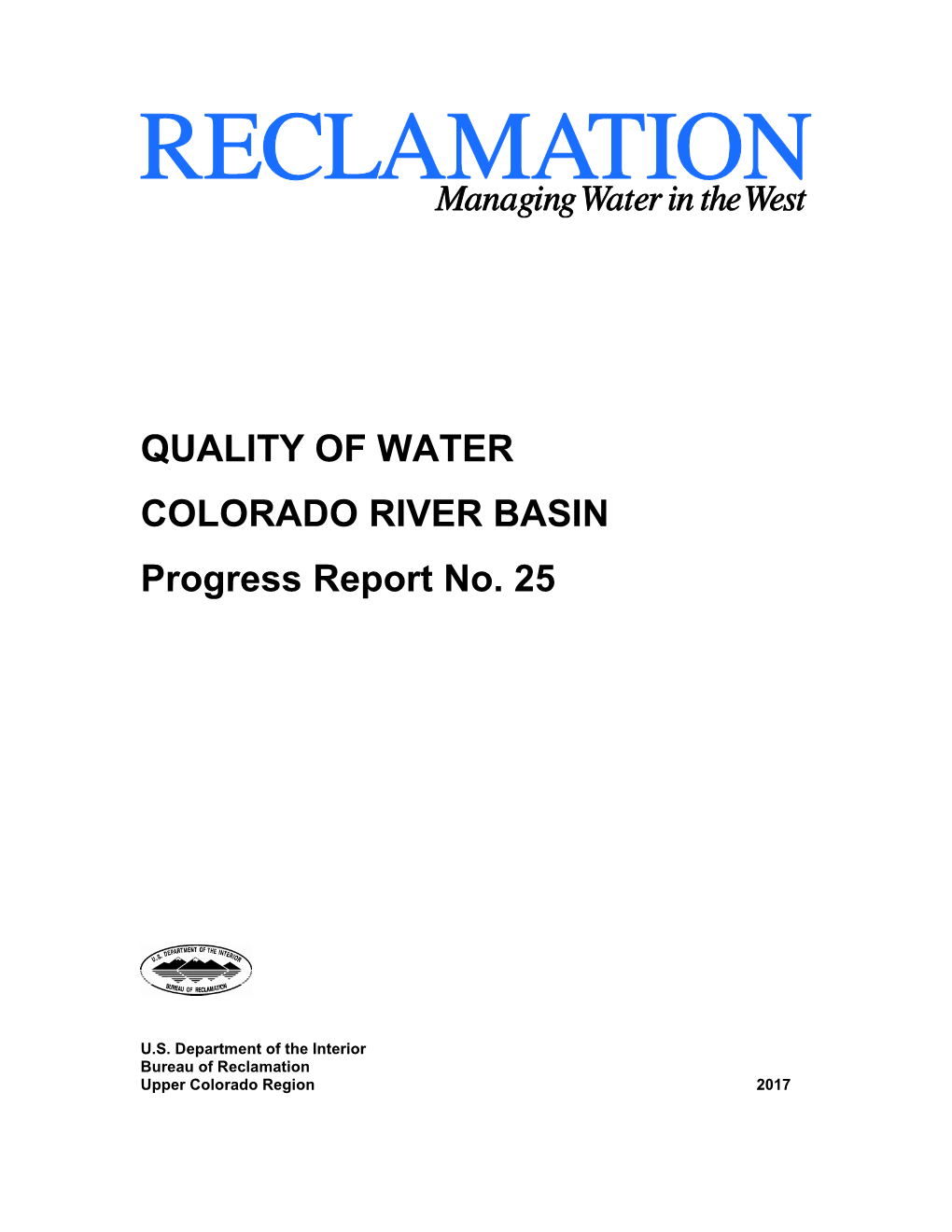 Quality of Water, Colorado River Basin, Progress Report No. 25