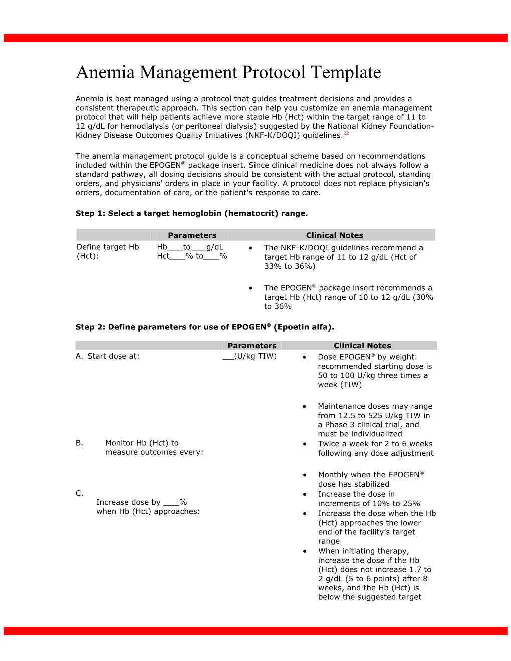 Anemia Management Protocol