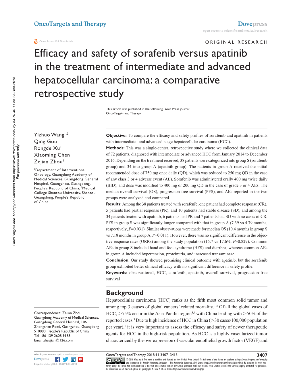 Efficacy and Safety of Sorafenib Versus Apatinib in the Treatment of Intermediate and Advanced Hepatocellular Carcinoma: a Comparative Retrospective Study