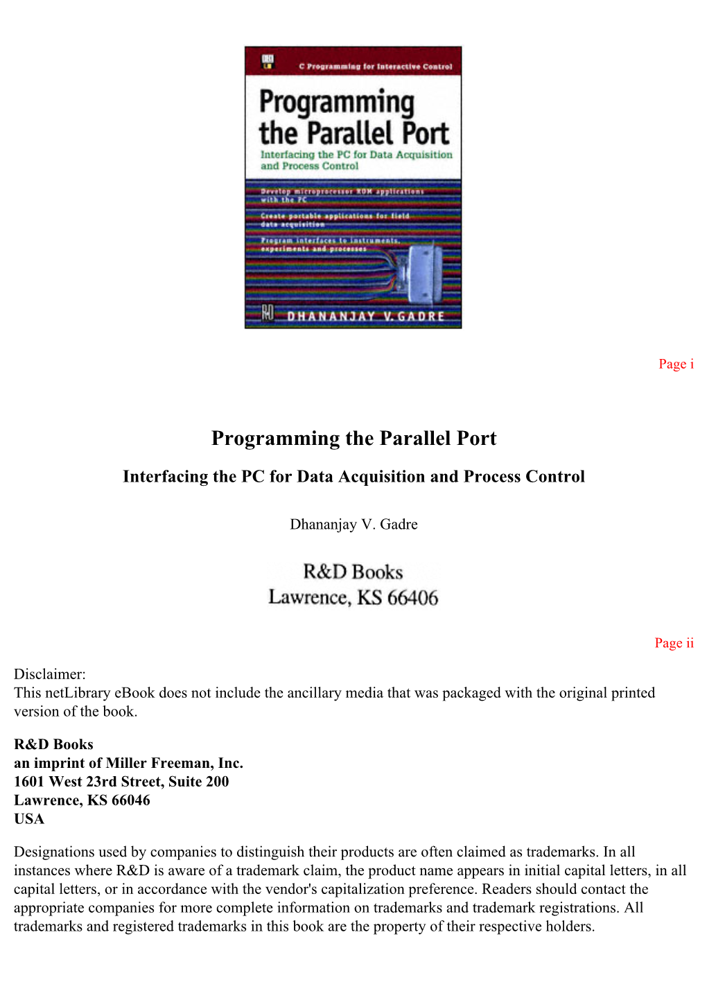 Programming the Parallel Port : Interfacing the PC for Data