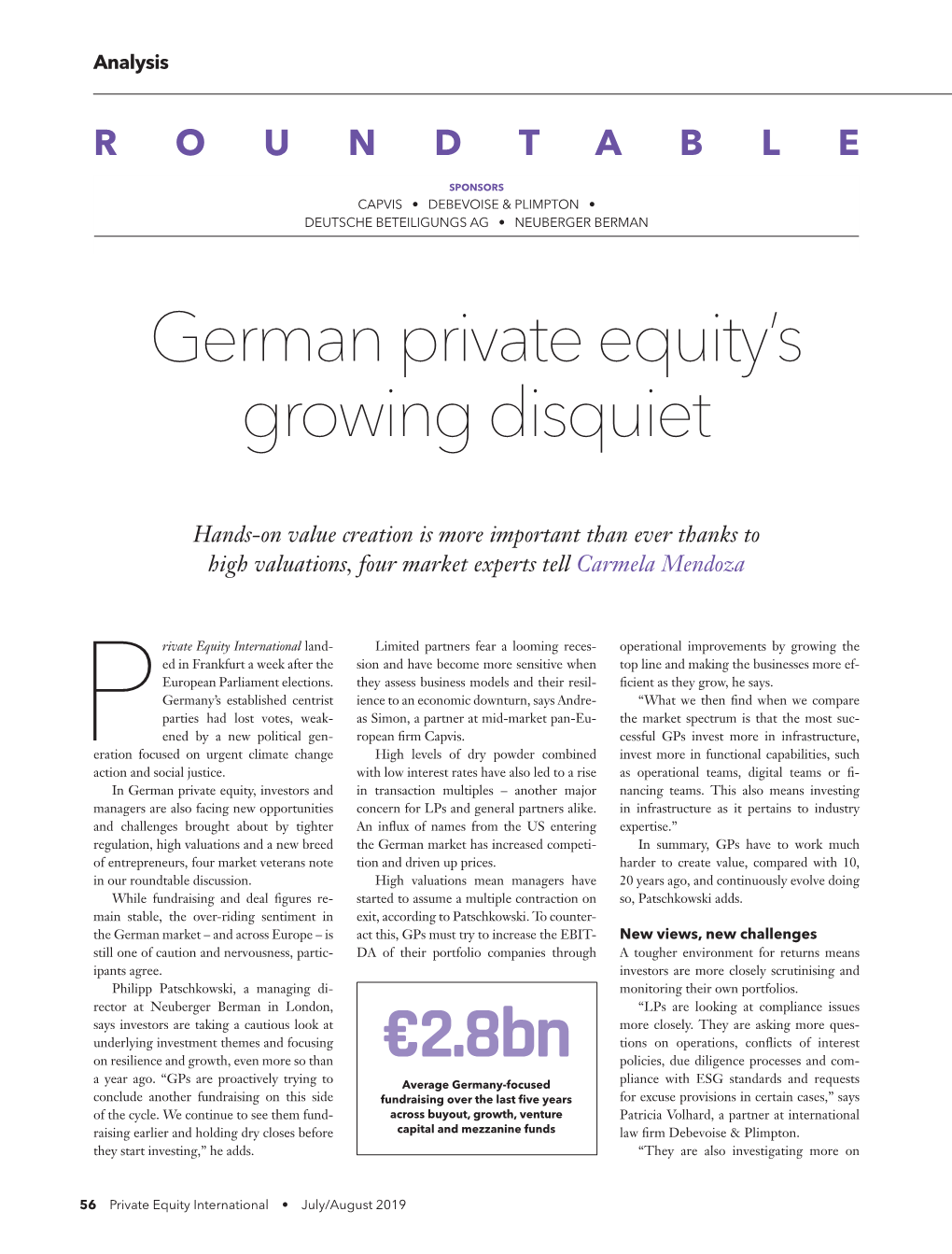 Private Equity International • July/August 2019 Analysis