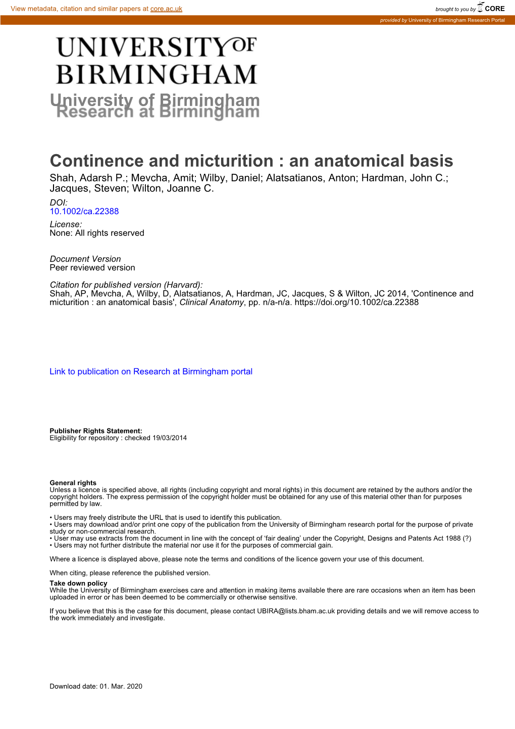 Continence and Micturition : an Anatomical Basis