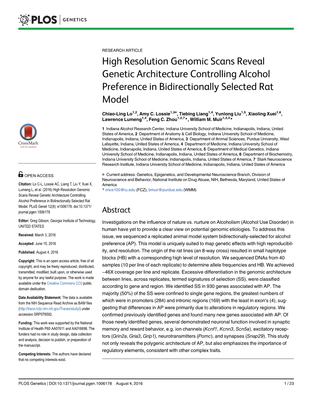 High Resolution Genomic Scans Reveal Genetic Architecture Controlling Alcohol Preference in Bidirectionally Selected Rat Model