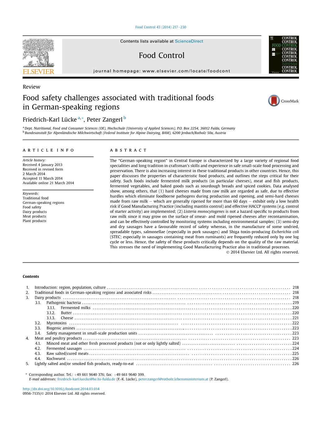 Food Safety Challenges Associated with Traditional Foods in German-Speaking Regions