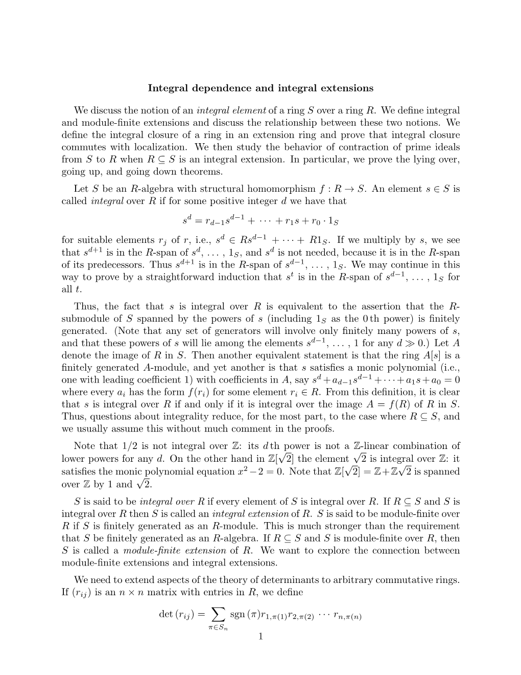 Integral Extensions and Integral Dependence