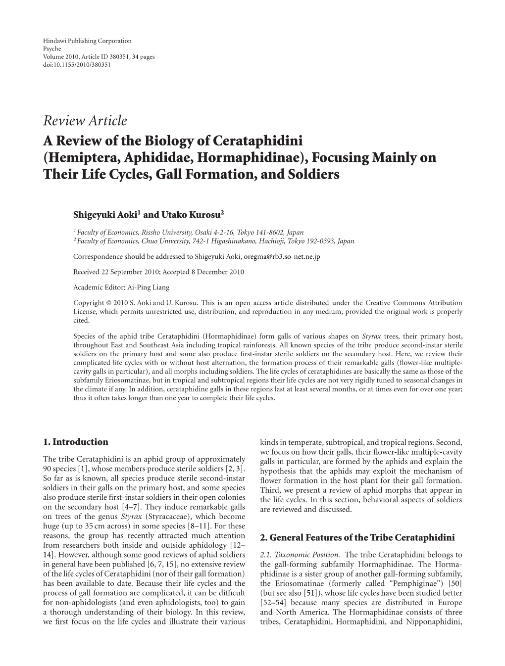 A Review of the Biology of Cerataphidini (Hemiptera, Aphididae, Hormaphidinae), Focusing Mainly on Their Life Cycles, Gall Formation, and Soldiers