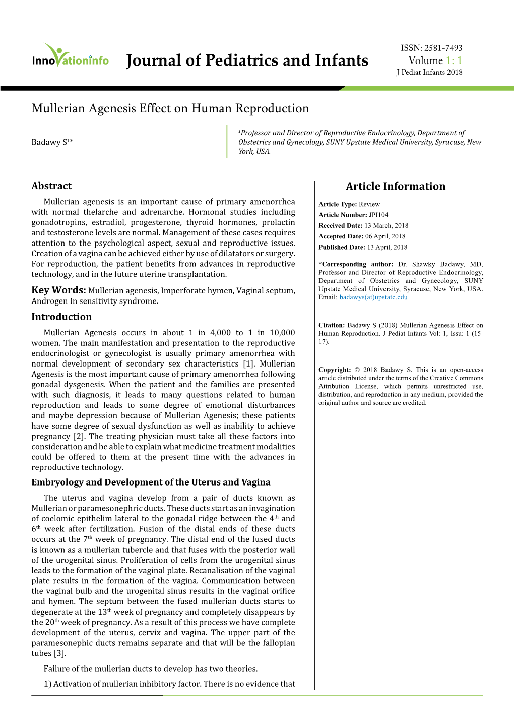 Mullerian Agenesis Effect on Human Reproduction