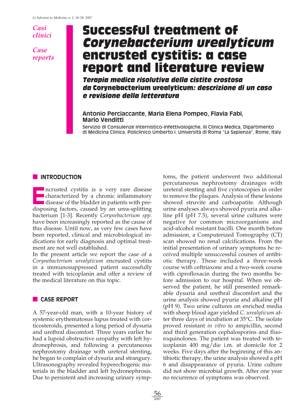 Successful Treatment of Corynebacterium Urealyticum Encrusted Cystitis: a Case Report and Literature Review