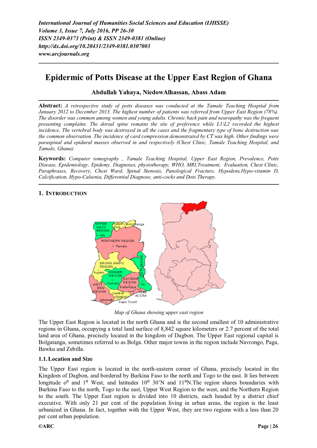 Epidermic of Potts Disease at the Upper East Region of Ghana