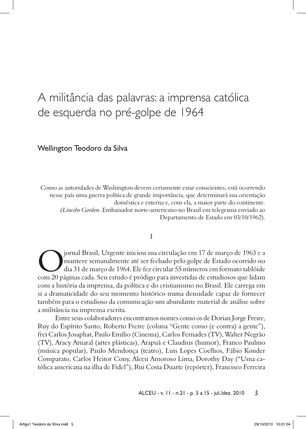 A Imprensa Católica De Esquerda No Pré-Golpe De 1964