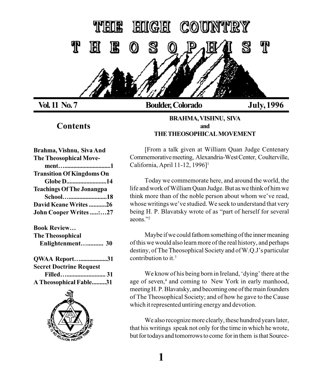 Vol. 11 No. 7 Boulder, Colorado July, 1996 Contents