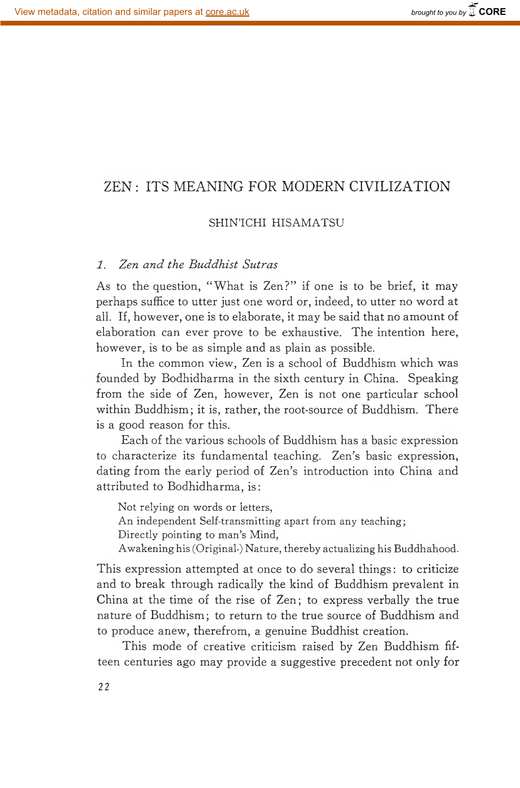 Zen : Its Meaning for Modern Civilization
