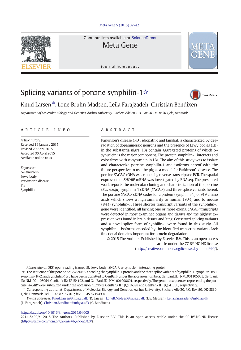 Splicing Variants of Porcine Synphilin-1☆