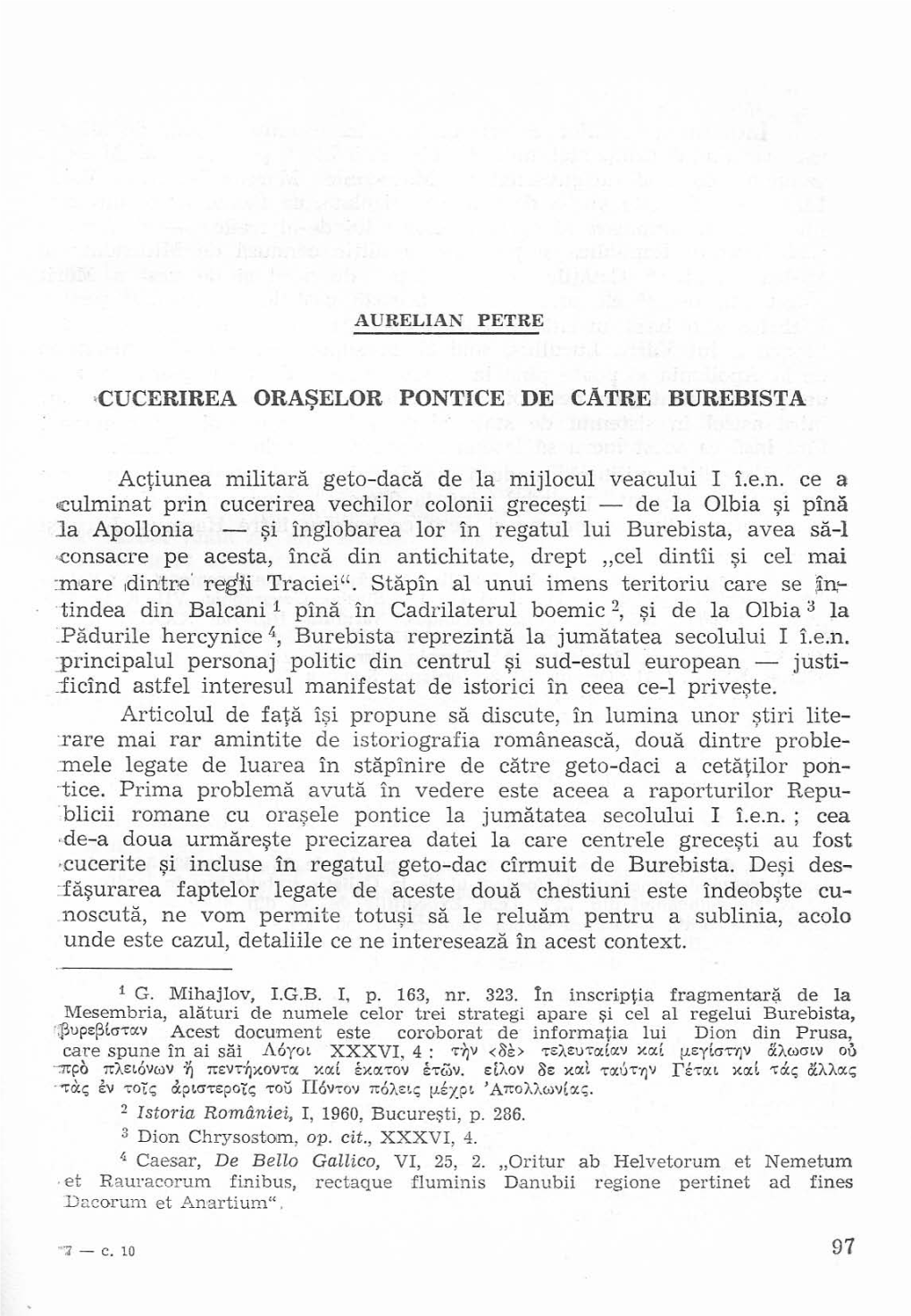 CUCERIREA ORAŞELOR PONTICE DE CĂTRE BUREBISTA De La